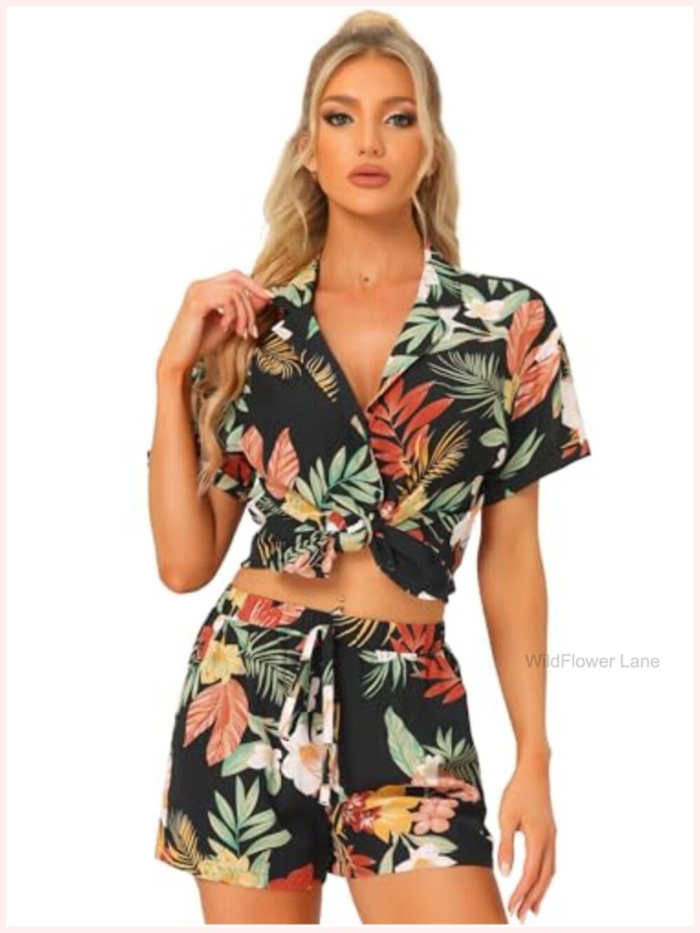 2 Piece Hawaiian Floral Shirt and Shorts Set Boho Beach Vacation